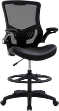 Drafting Chair Ergonomic Tall Office Chair Standing Desk Chair with Flip Up Arms Foot Rest Back Support Adjustable Height Mesh D