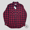 Celine Heavy Wool Flannel Oversized Shirt in Red/Black
