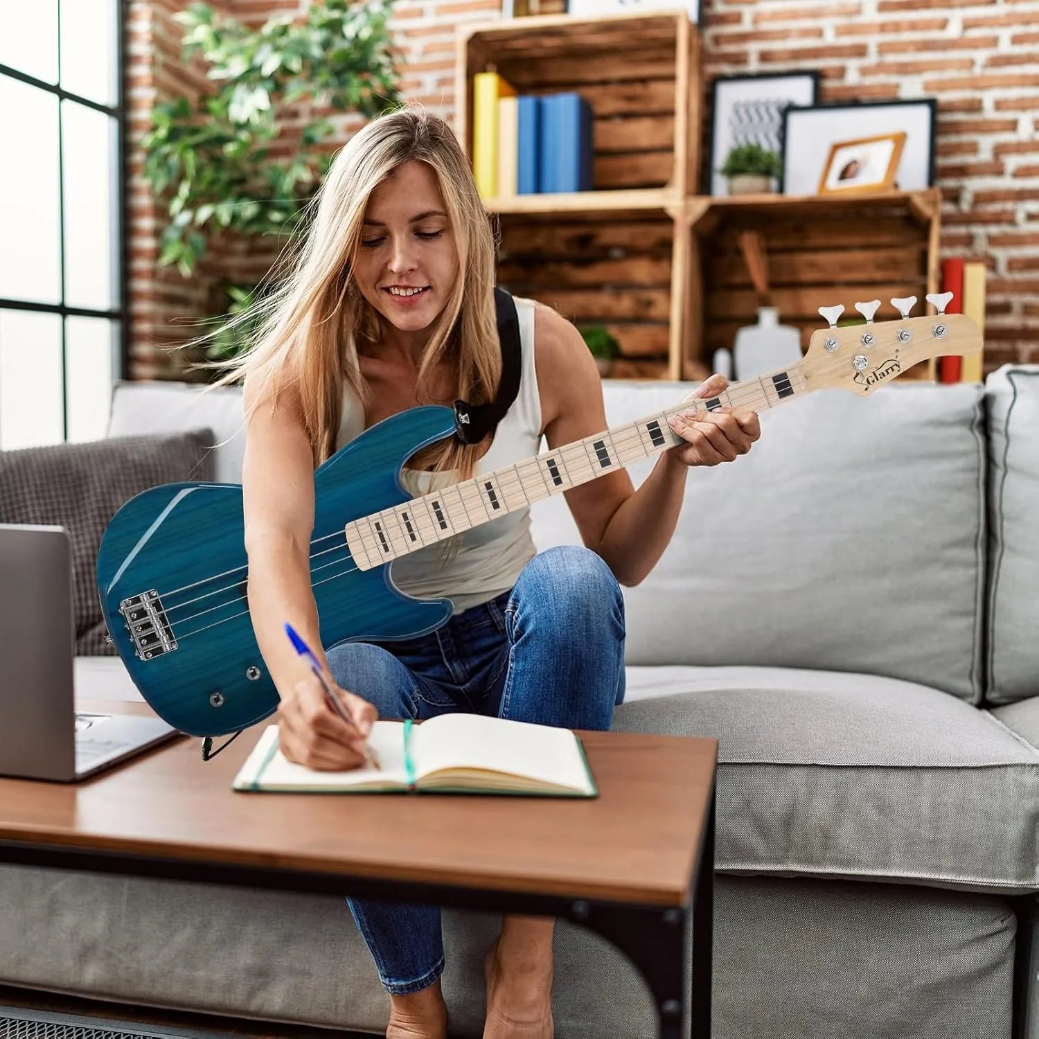 GP Series Full Size Electric Bass Guitar 4 String Beginner Kit Canadian Maple Fingerboard with Cable, Strap, Bag and Acce