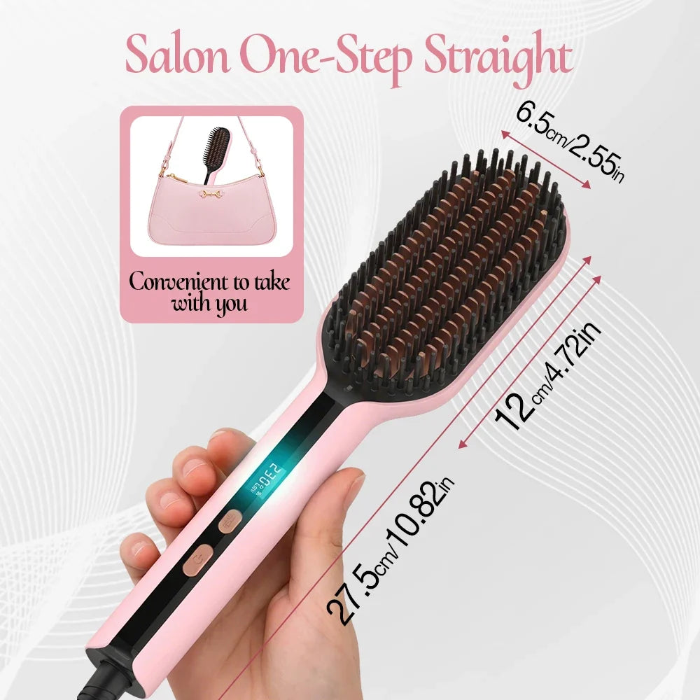 Electric Hair Straightening Brush, 45s Fast Heat-Up, 5 Temp Modes Hot Straightener Comb, 360° Swivel Cord, Smooth Hair, 120-240V