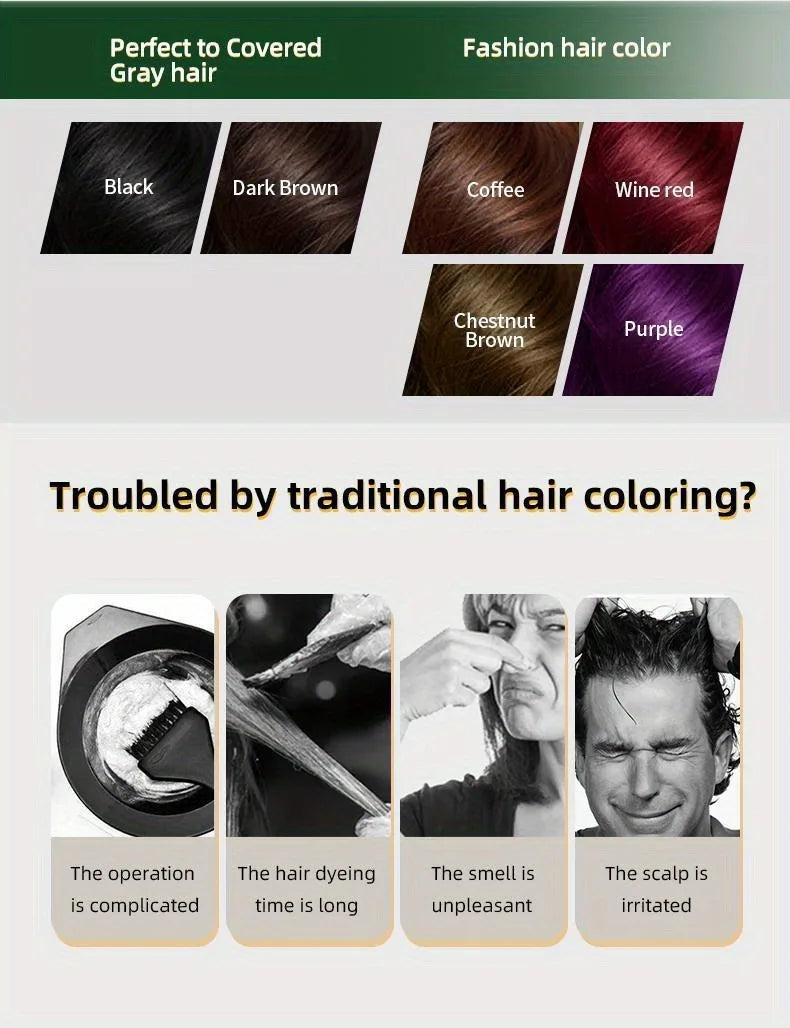 Hair Dye Shampoo 3 in 1 Black Dark Brown Hair Color Shampoo Gray Coverage Herbal Natural Plant Based Coloring Women Men