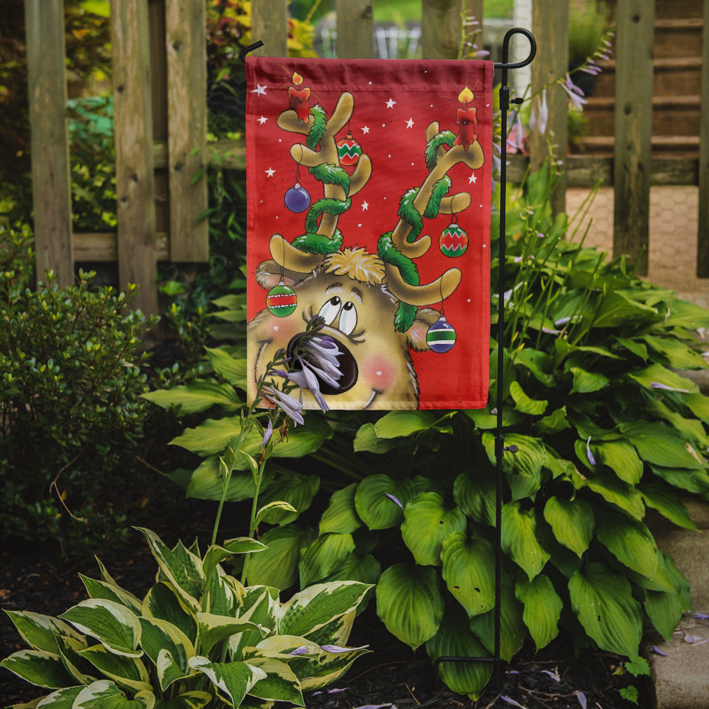 Comic Reindeer with Decorated Antlers Garden Flag Mailbox Decorative Yard Banner Outside Patio Artwork for Flower Beds, Garden Size, Multicolor