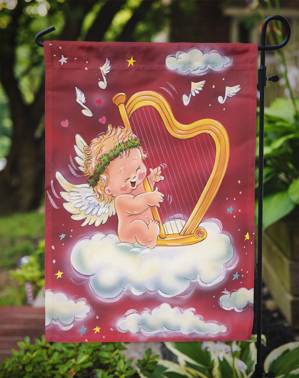 Angels with Harp Valentine's Garden Flag Mailbox Decorative Yard Banner Outside Patio Artwork for Flower Beds, Garden Size, Multicolor