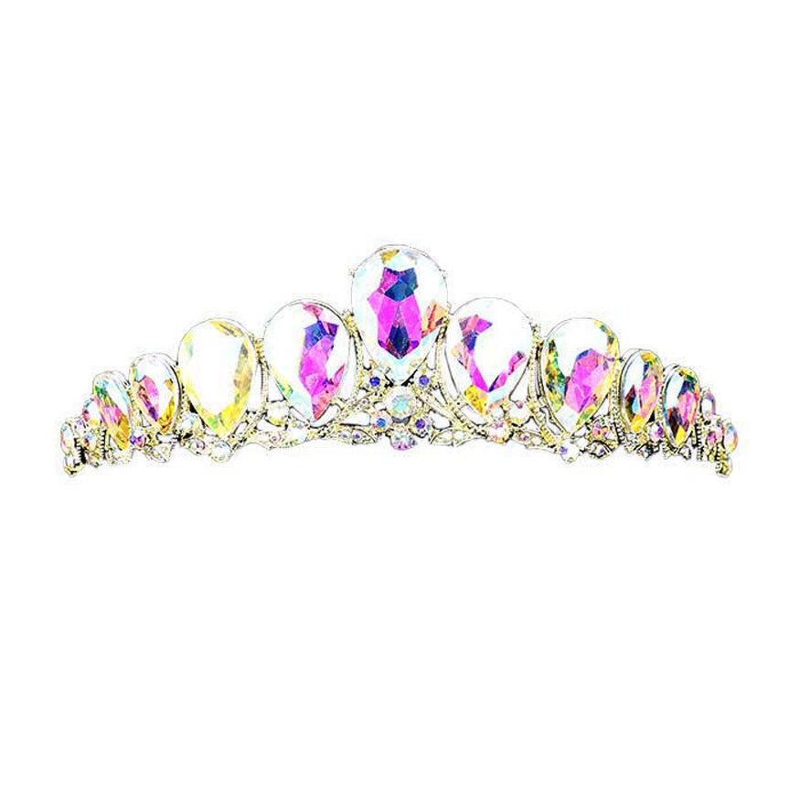 Crystal Glass Teardrop Cluster Princess Tiara