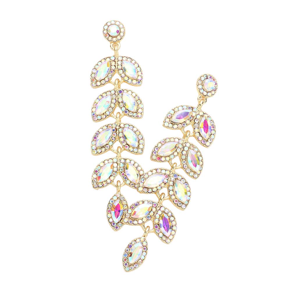 Marquise Stone Cluster Vine Dangle Evening Earrings
