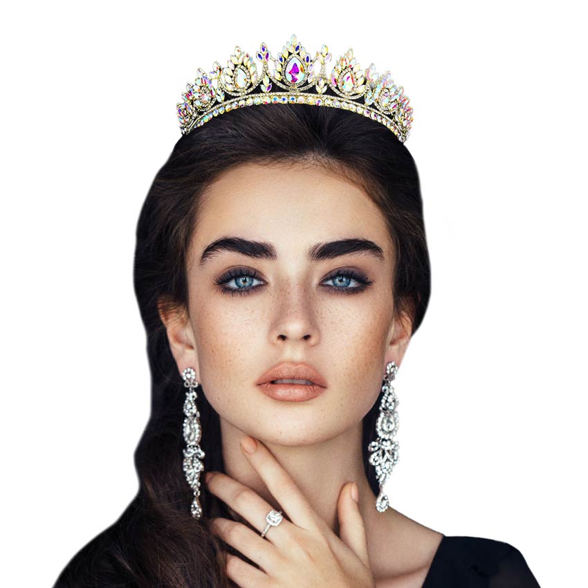 Teardrop Accented Marquise Stone Cluster Princess Tiara