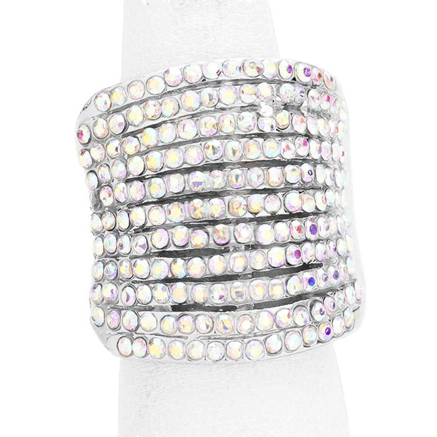 Rhinestone Pave Multi Row Stretch Ring