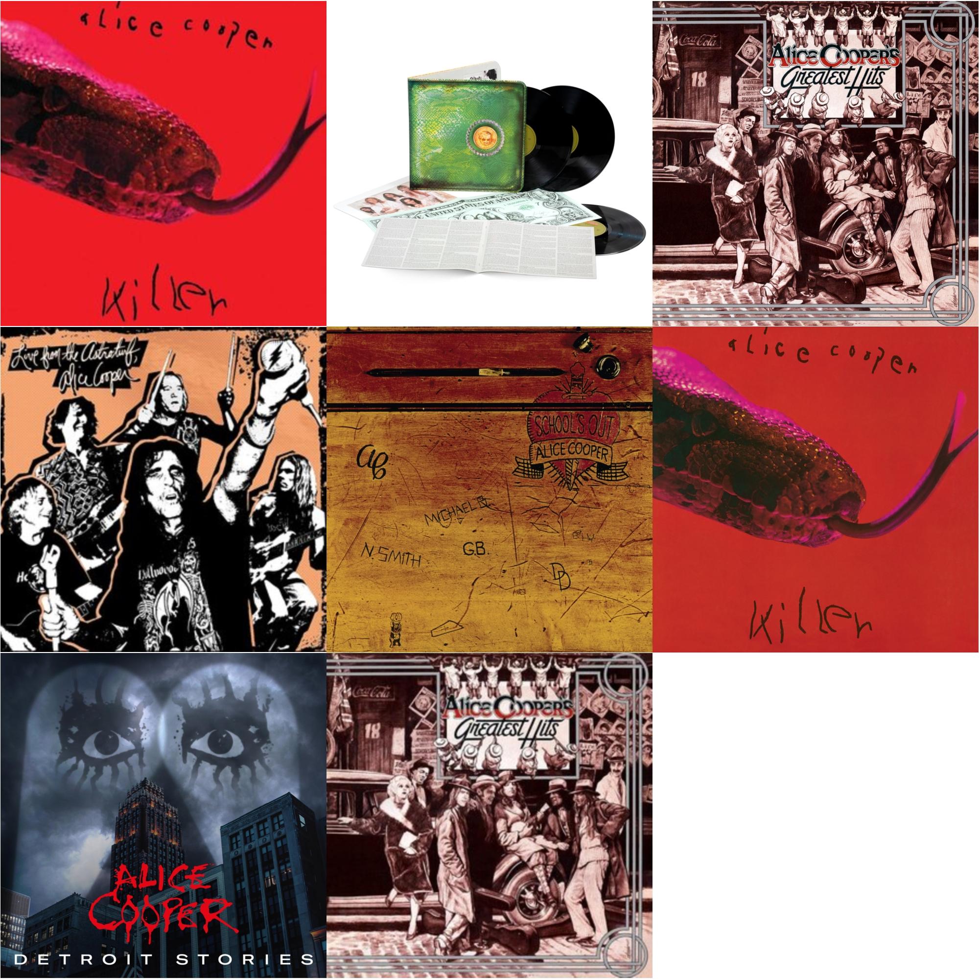 Alice Cooper - Killer (180G/50Th Anniversary/Die Cut Gatefold/Calendar) & Billion Dollar Babies (50Th Anniversary/Deluxe/3LP) & Alice Cooper's Greatest Hits (180G/Limited Halloween Edition) & Live From The Astroturf (Apricoot LP Vinyl/DVD) & School's