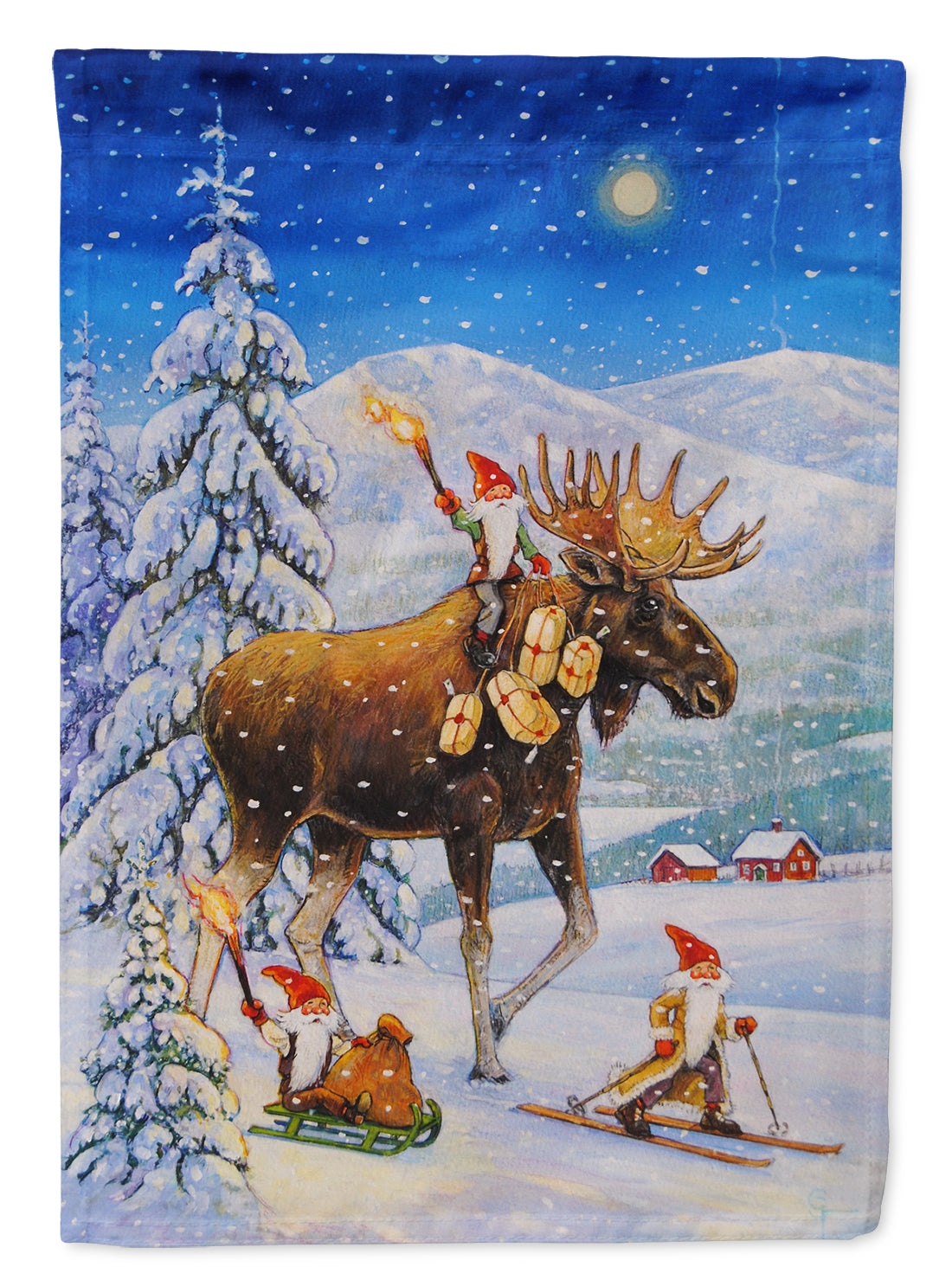 Christmas Gnome riding Reindeer Garden Flag Mailbox Decorative Yard Banner Outside Patio Artwork for Flower Beds, Garden Size, Multicolor
