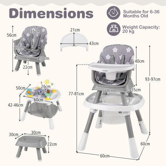 16-in-1 Baby High Chair with Activity Center and Booster Seat for Babies and Toddlers-Grey - Color: Gray