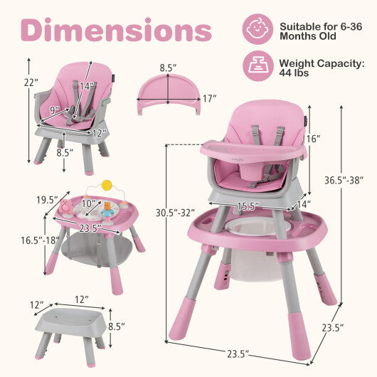 16-in-1 Baby High Chair with Activity Center and Booster Seat for Babies and Toddlers-Pink - Color: Pink