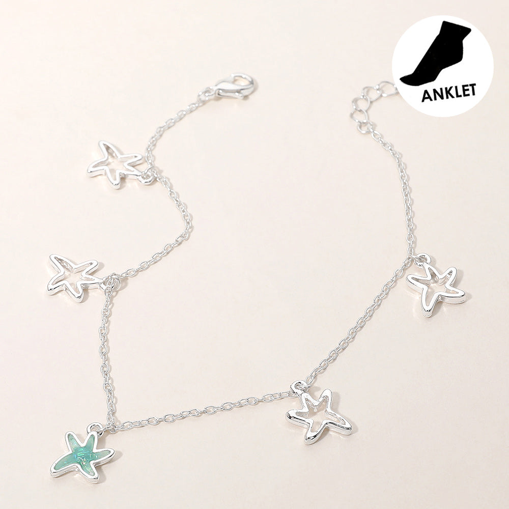 Sea Glass Starfish Open Metal Starfish Charm Station Anklet