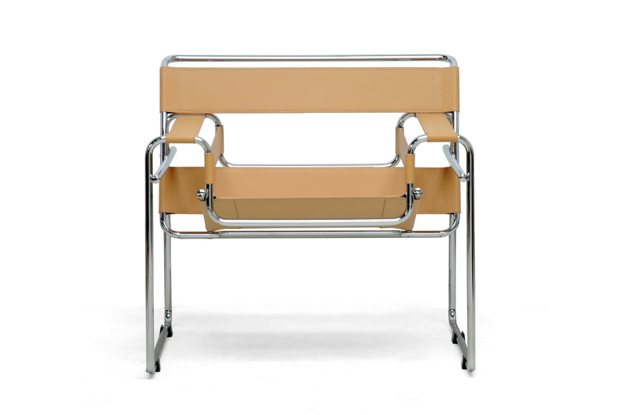 Baxton Studio Jericho Tan Leather Mid-Century Modern Accent Chair