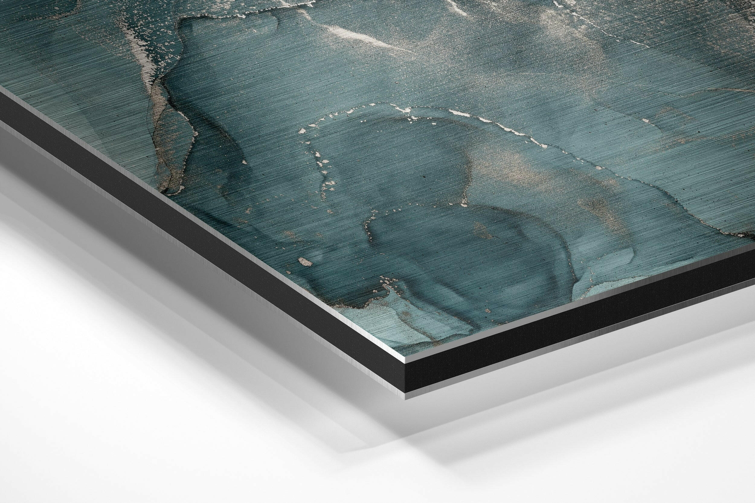 Teal Silver Marble Brushed Aluminium Dibond Wall Art