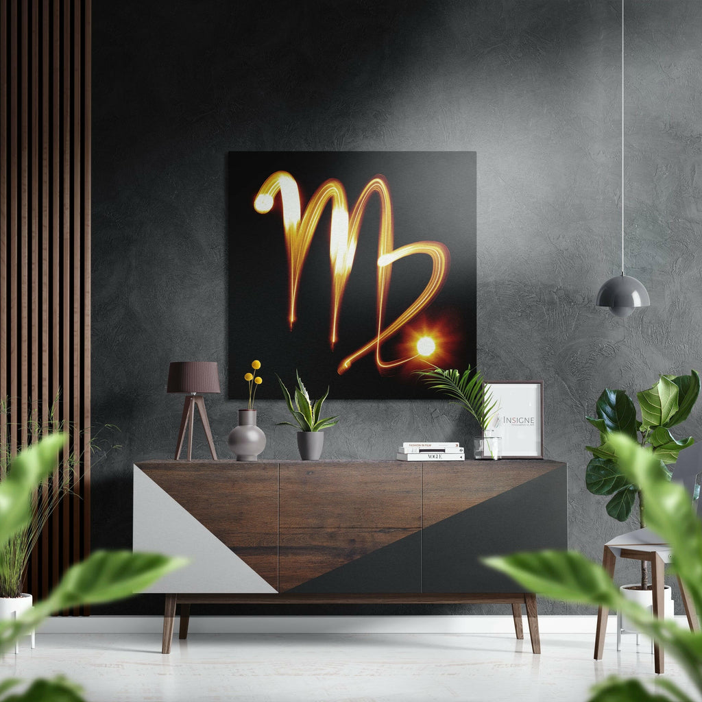 Golden Light Trail Virgo Glyph Brushed Aluminium Dibond Wall Art