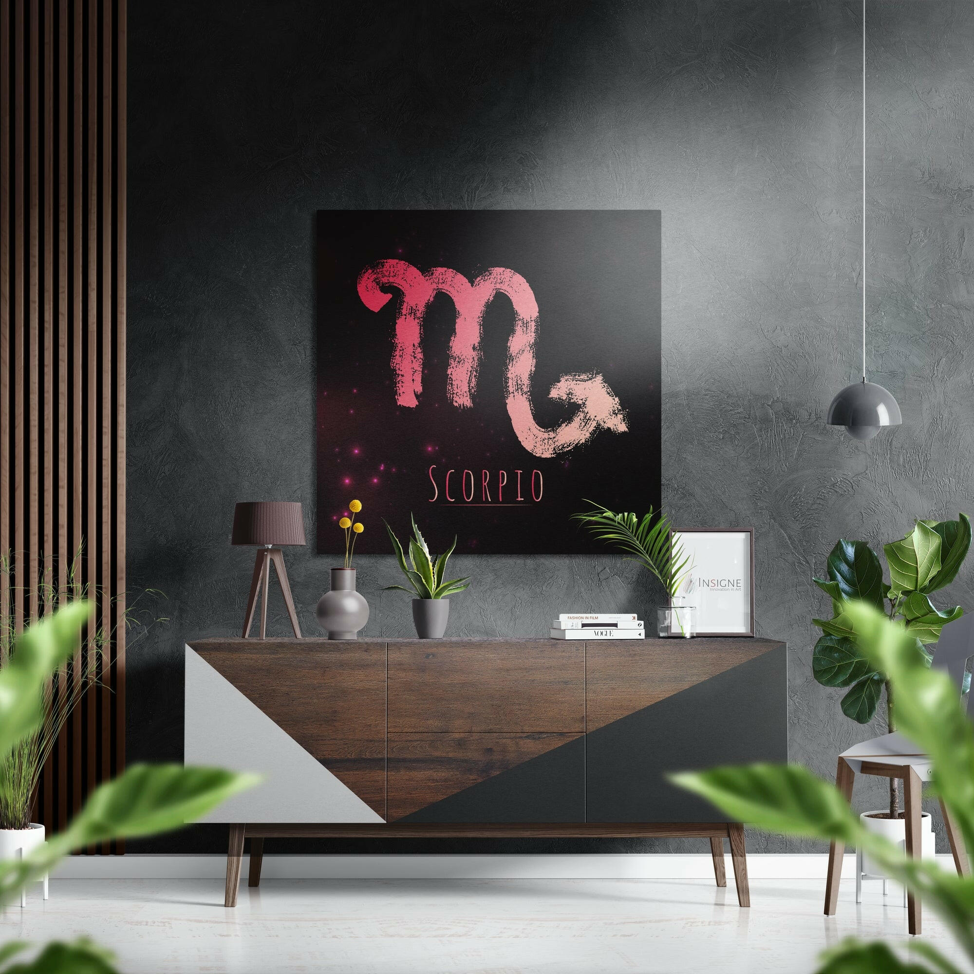 Coral Red Chalk Scorpio Star Sign Brushed Aluminium Dibond Wall Art