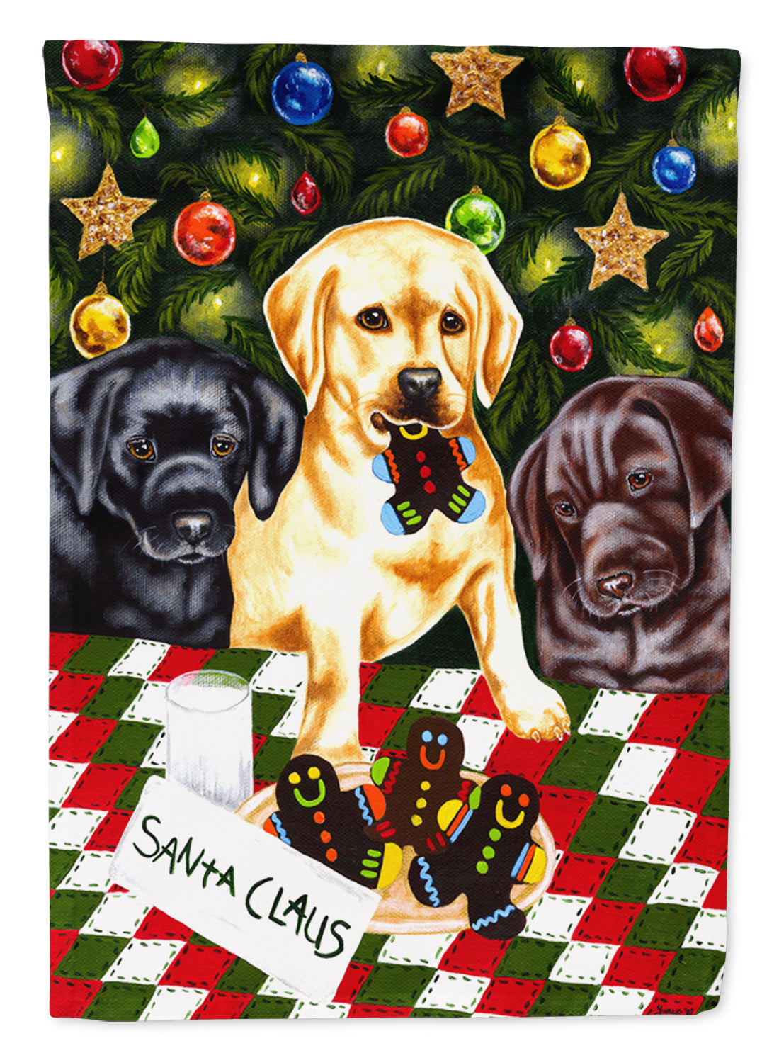 Santa's Helpers in Christmas Stockings Labrador Garden Flag Mailbox Decorative Yard Banner Outside Patio Artwork for Flower Beds, Garden Size, Multicolor