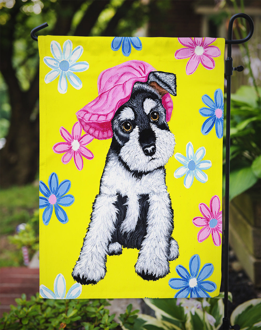 Spring Cutie Schnauzer Garden Flag Mailbox Decorative Yard Banner Outside Patio Artwork for Flower Beds, Garden Size, Multicolor