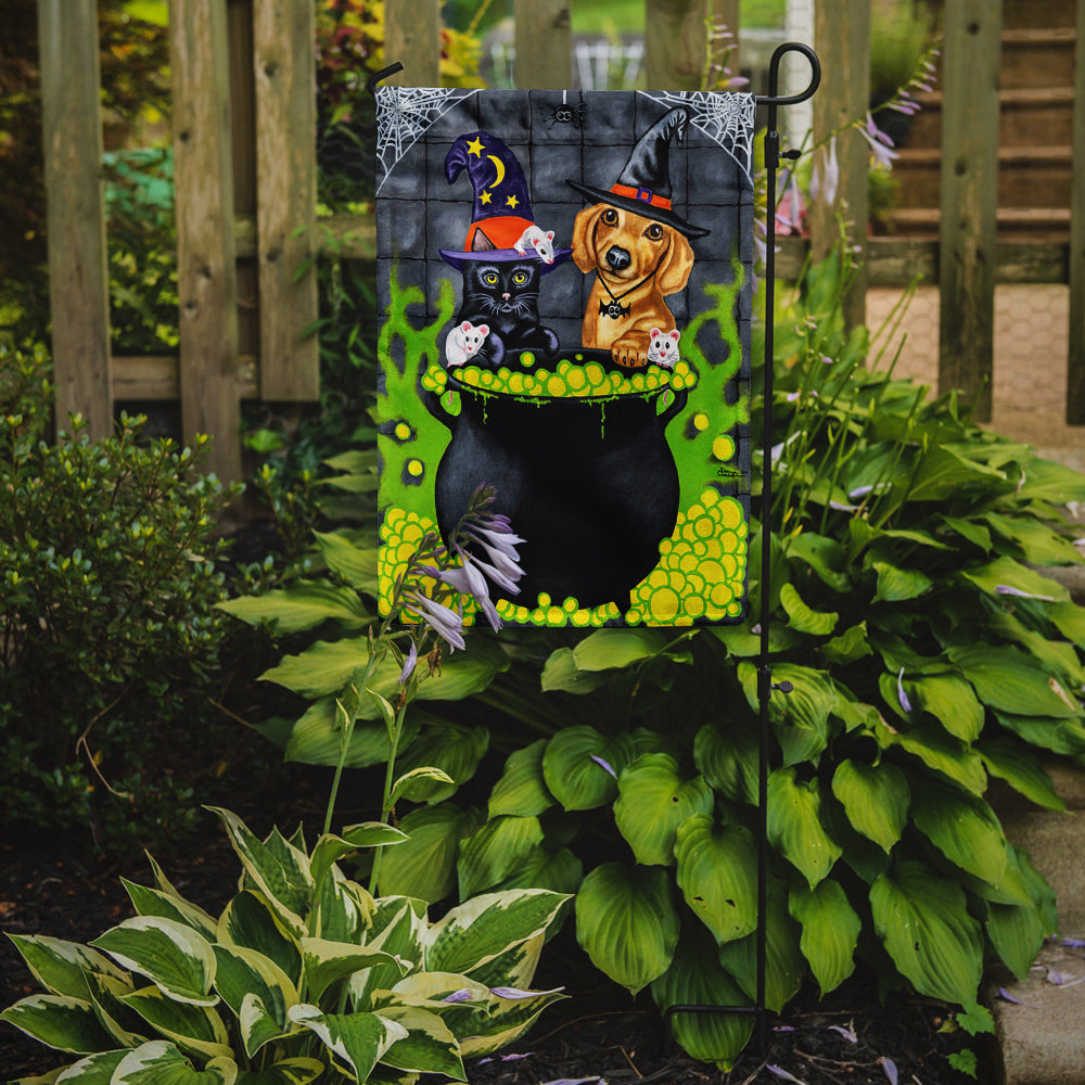 Brewing up Trouble Halloween Dachshund Garden Flag Mailbox Decorative Yard Banner Outside Patio Artwork for Flower Beds, Garden Size, Multicolor