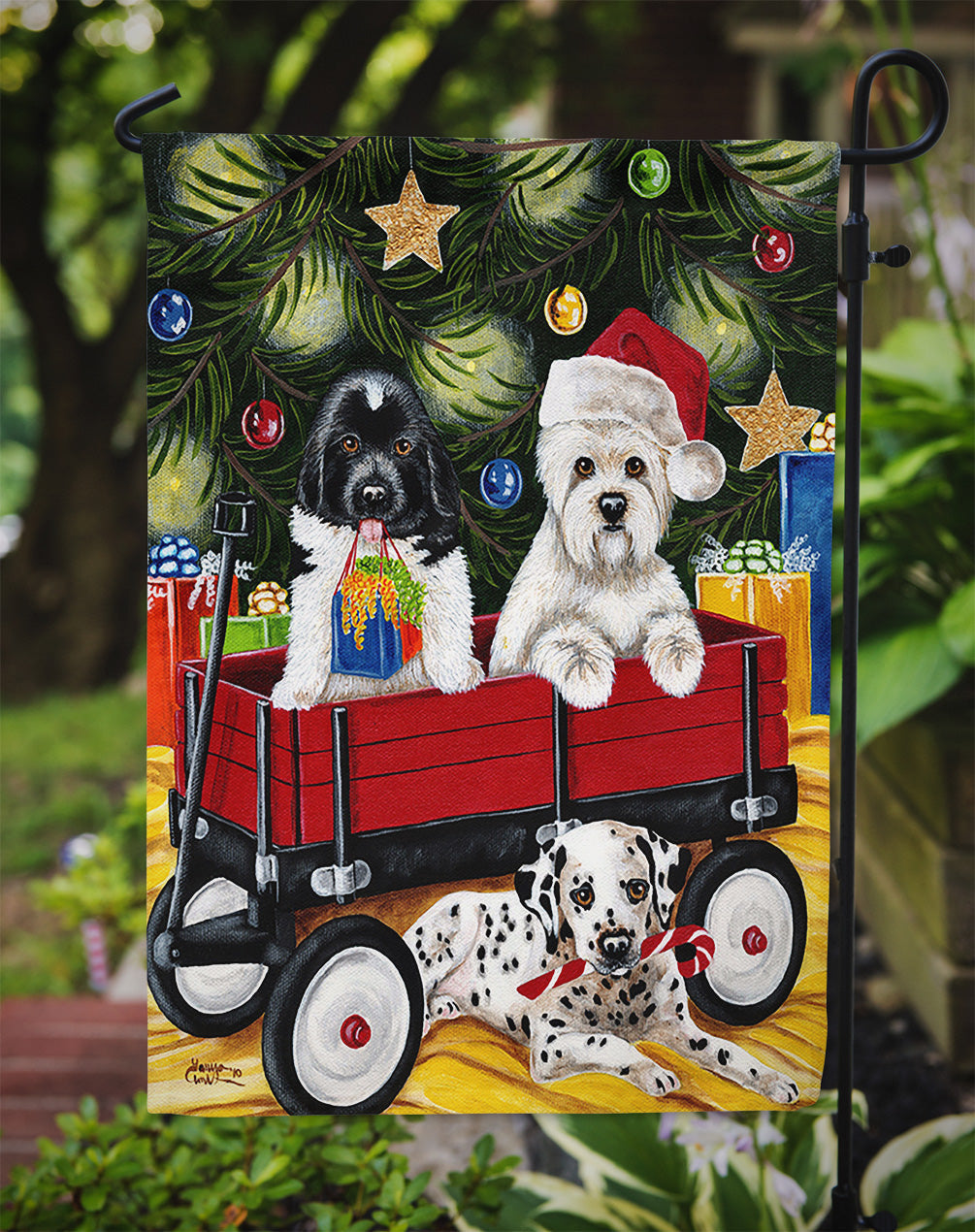 Christmas Westie, Newfoundland, Dalmatian Garden Flag Mailbox Decorative Yard Banner Outside Patio Artwork for Flower Beds, Garden Size, Multicolor