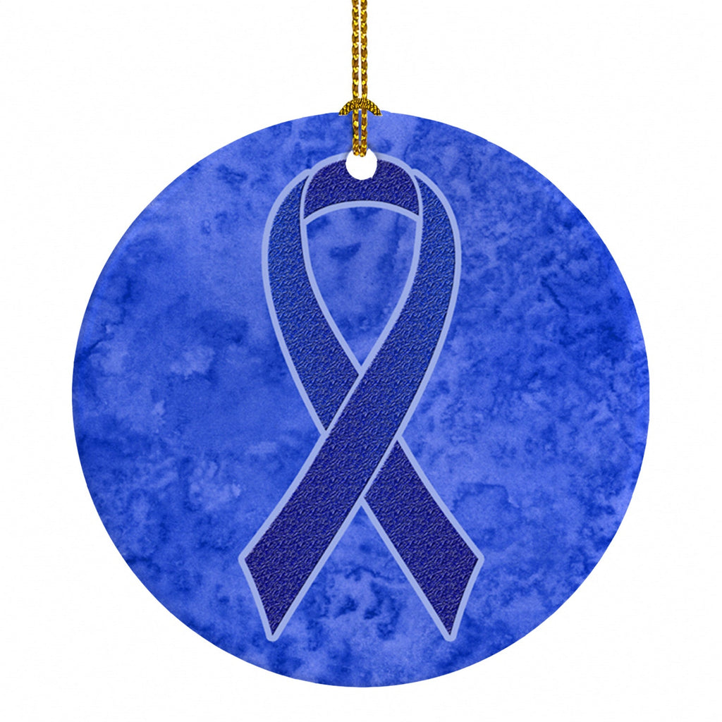 Dark Blue Ribbon for Colon Cancer Awareness Ceramic Ornament Christmas Tree Hanging Decorations for Home Christmas Holiday, Party, Gift, 3 in, Multicolor