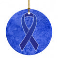 Dark Blue Ribbon for Colon Cancer Awareness Ceramic Ornament Christmas Tree Hanging Decorations for Home Christmas Holiday, Party, Gift, 3 in, Multicolor