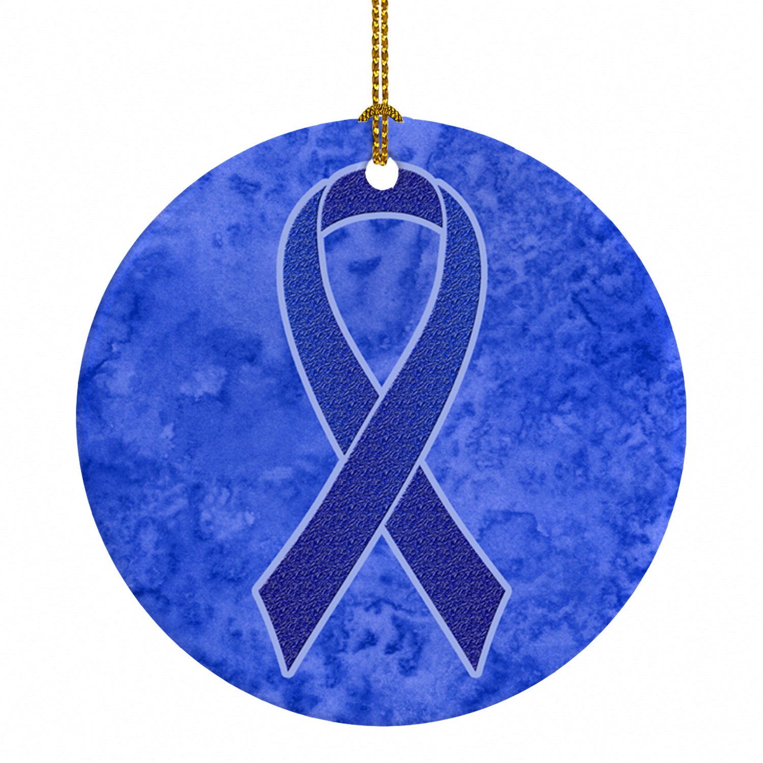 Dark Blue Ribbon for Colon Cancer Awareness Ceramic Ornament Christmas Tree Hanging Decorations for Home Christmas Holiday, Party, Gift, 3 in, Multicolor
