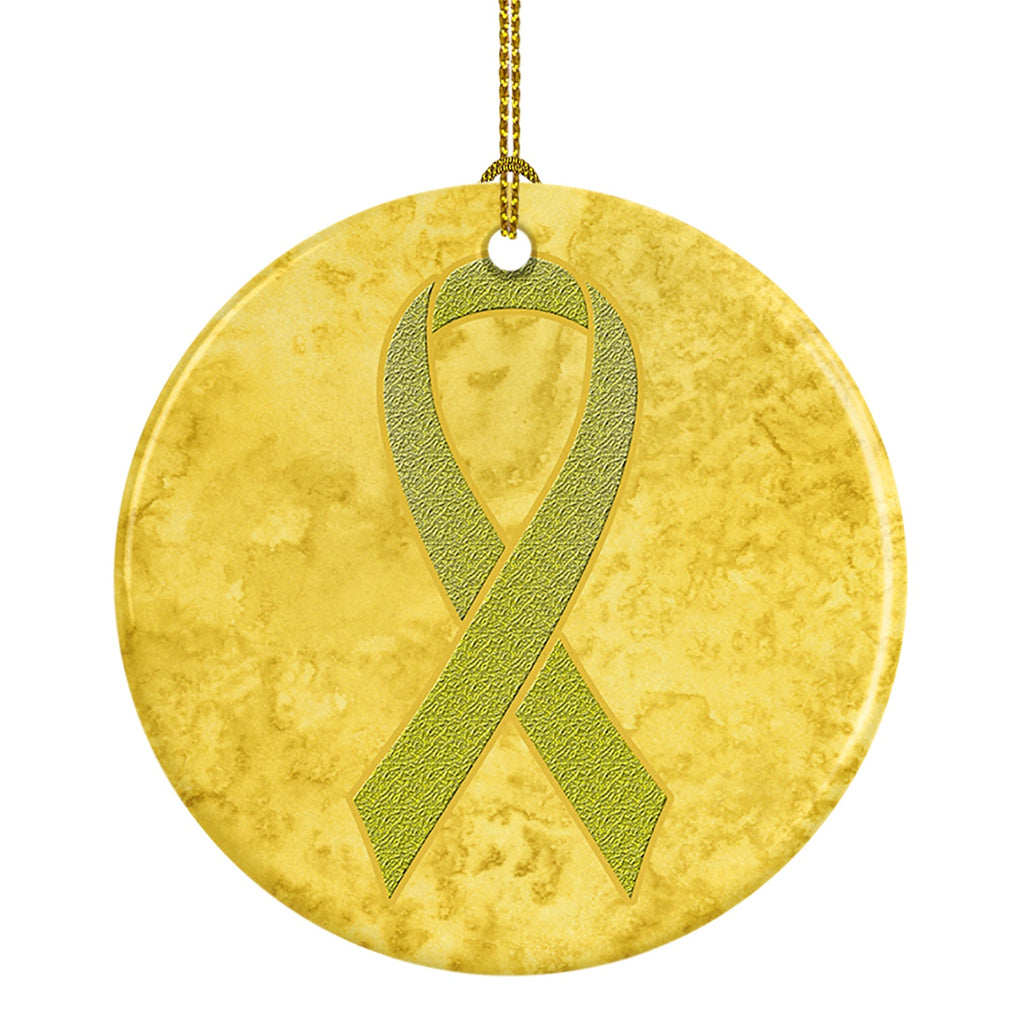 Yellow Ribbon for Sarcoma, Bone or Bladder Cancer Awareness Ceramic Ornament Christmas Tree Hanging Decorations for Home Christmas Holiday, Party, Gift, 3 in, Multicolor