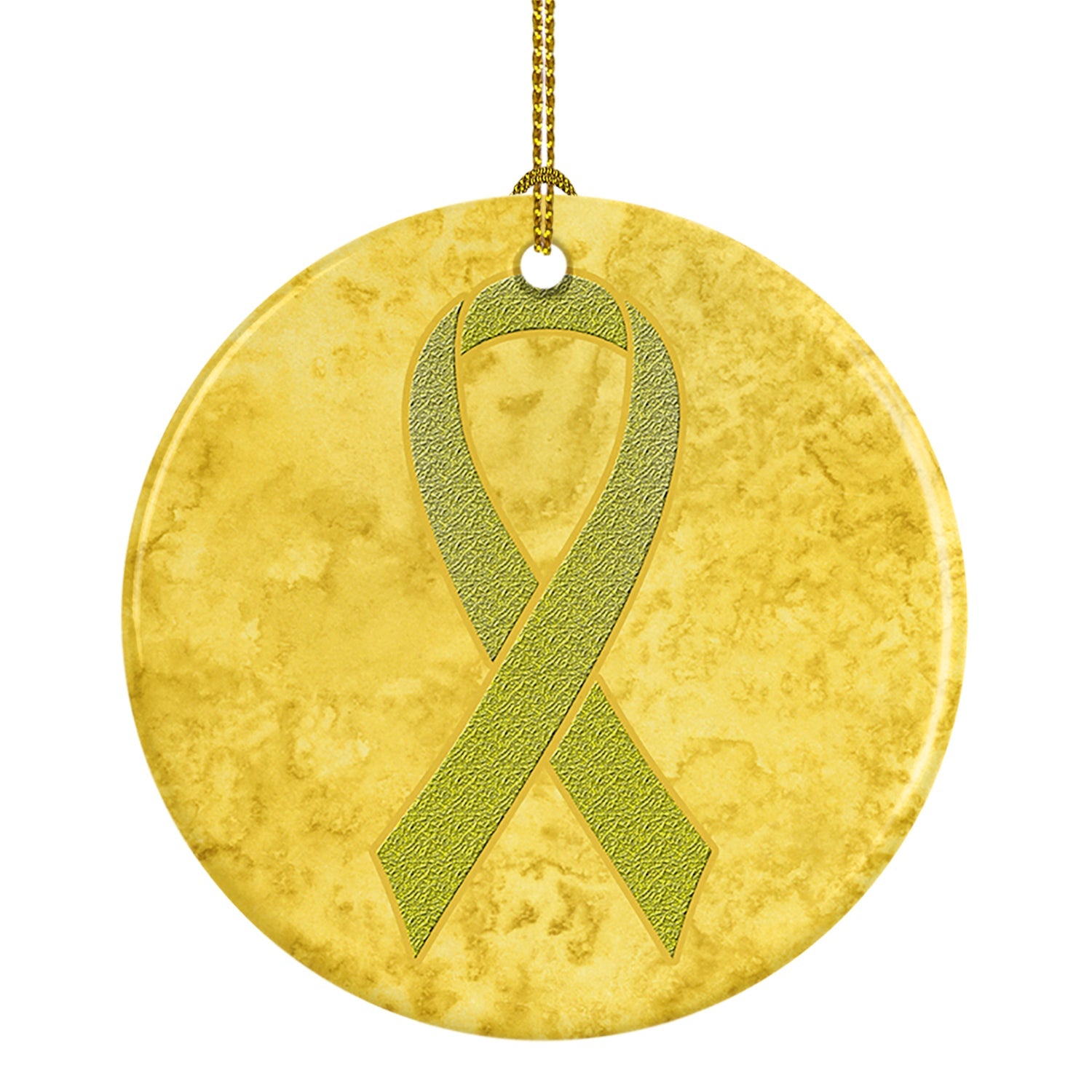 Yellow Ribbon for Sarcoma, Bone or Bladder Cancer Awareness Ceramic Ornament Christmas Tree Hanging Decorations for Home Christmas Holiday, Party, Gift, 3 in, Multicolor