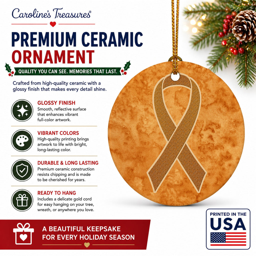 Orange Ribbon for Leukemia Awareness Ceramic Ornament Christmas Tree Hanging Decorations for Home Christmas Holiday, Party, Gift, 3 in, Multicolor