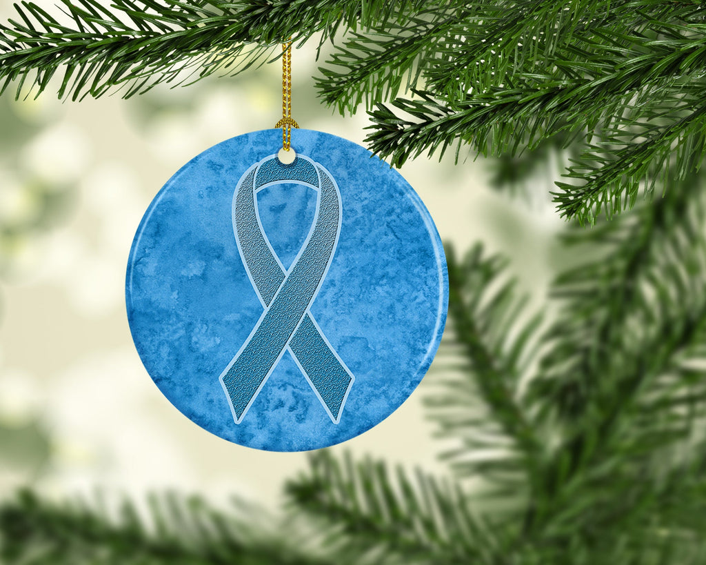 Blue Ribbon for Prostate Cancer Awareness Ceramic Ornament Christmas Tree Hanging Decorations for Home Christmas Holiday, Party, Gift, 3 in, Multicolor