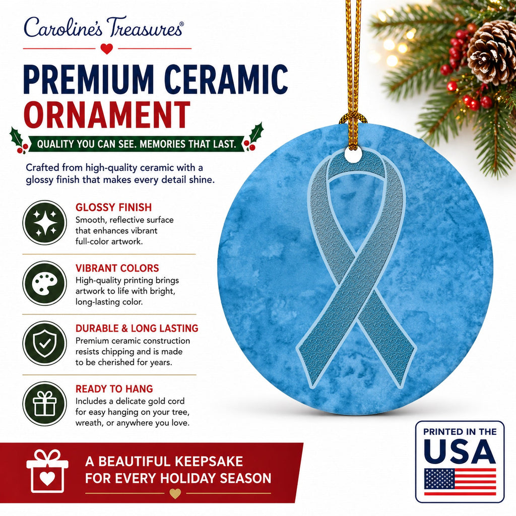 Blue Ribbon for Prostate Cancer Awareness Ceramic Ornament Christmas Tree Hanging Decorations for Home Christmas Holiday, Party, Gift, 3 in, Multicolor