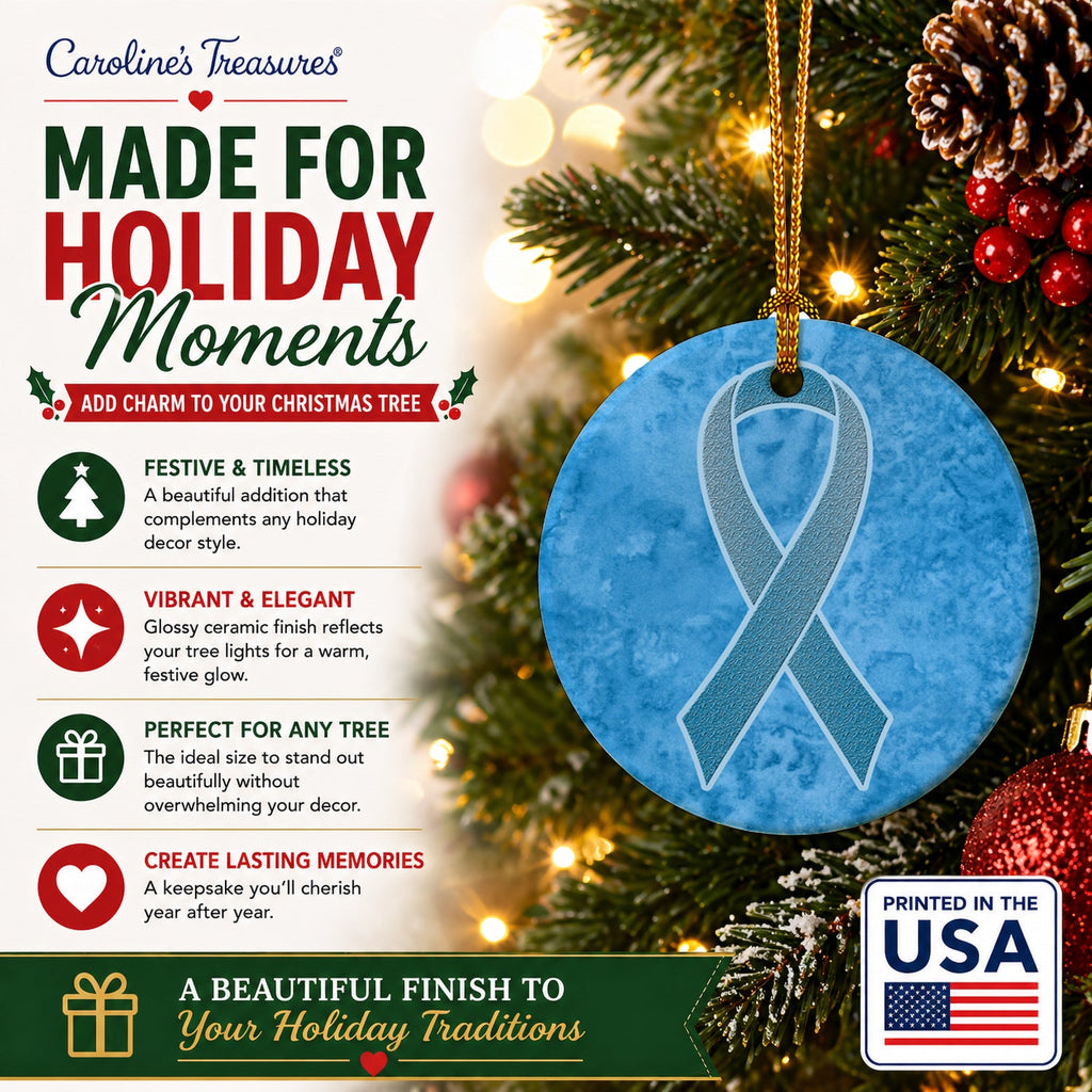 Blue Ribbon for Prostate Cancer Awareness Ceramic Ornament Christmas Tree Hanging Decorations for Home Christmas Holiday, Party, Gift, 3 in, Multicolor