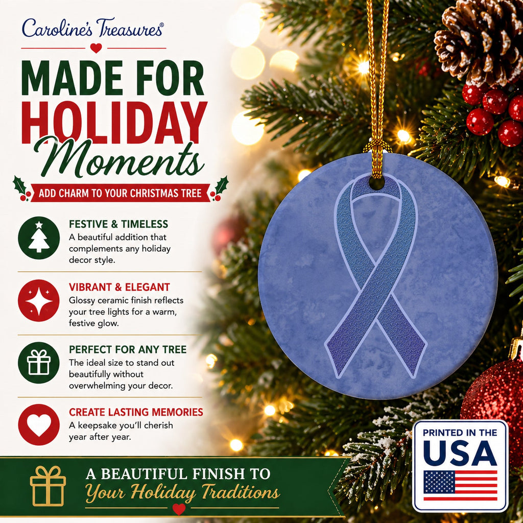 Periwinkle Blue Ribbon for Esophageal and Stomach Cancer Awareness Ceramic Ornament Christmas Tree Hanging Decorations for Home Christmas Holiday, Party, Gift, 3 in, Multicolor