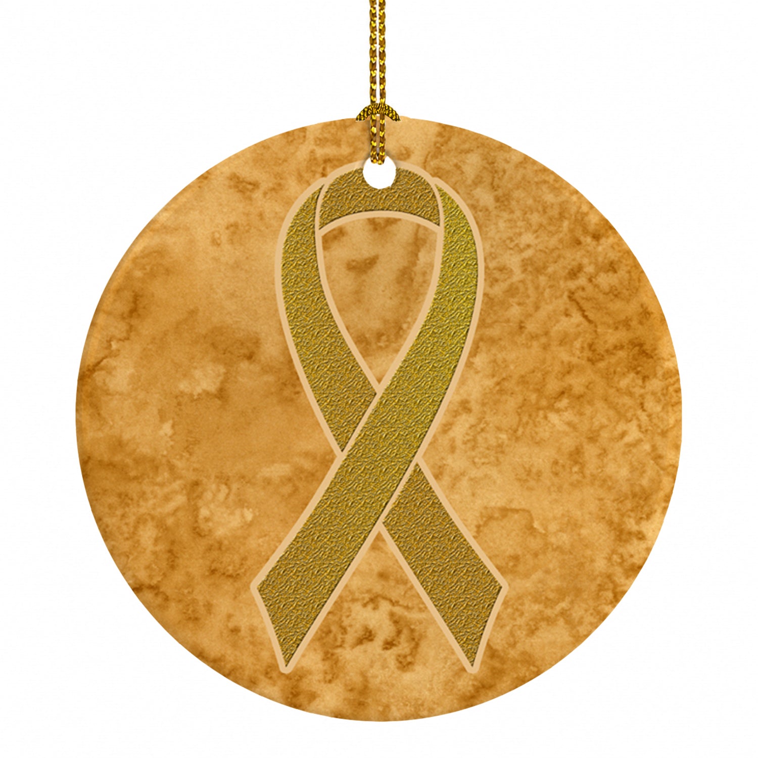 Gold Ribbon for Childhood Cancers Awareness Ceramic Ornament Christmas Tree Hanging Decorations for Home Christmas Holiday, Party, Gift, 3 in, Multicolor