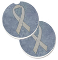 Clear Ribbon for Lung Cancer Awareness Set of 2 Cup Holder Car Coasters Absorbent Round Sandstone Coasters Gifts for Men or Women, 2.5, Multicolor