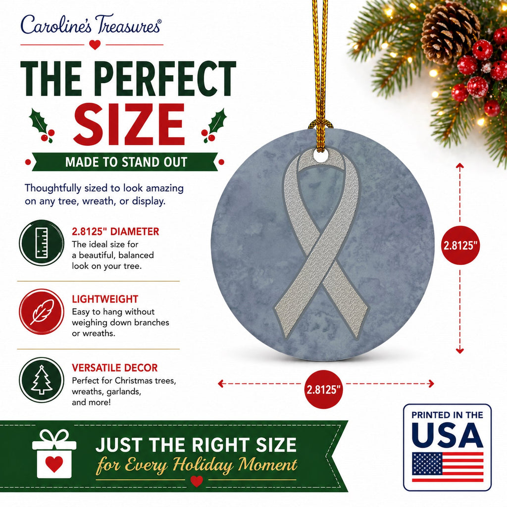 Clear Ribbon for Lung Cancer Awareness Ceramic Ornament Christmas Tree Hanging Decorations for Home Christmas Holiday, Party, Gift, 3 in, Multicolor