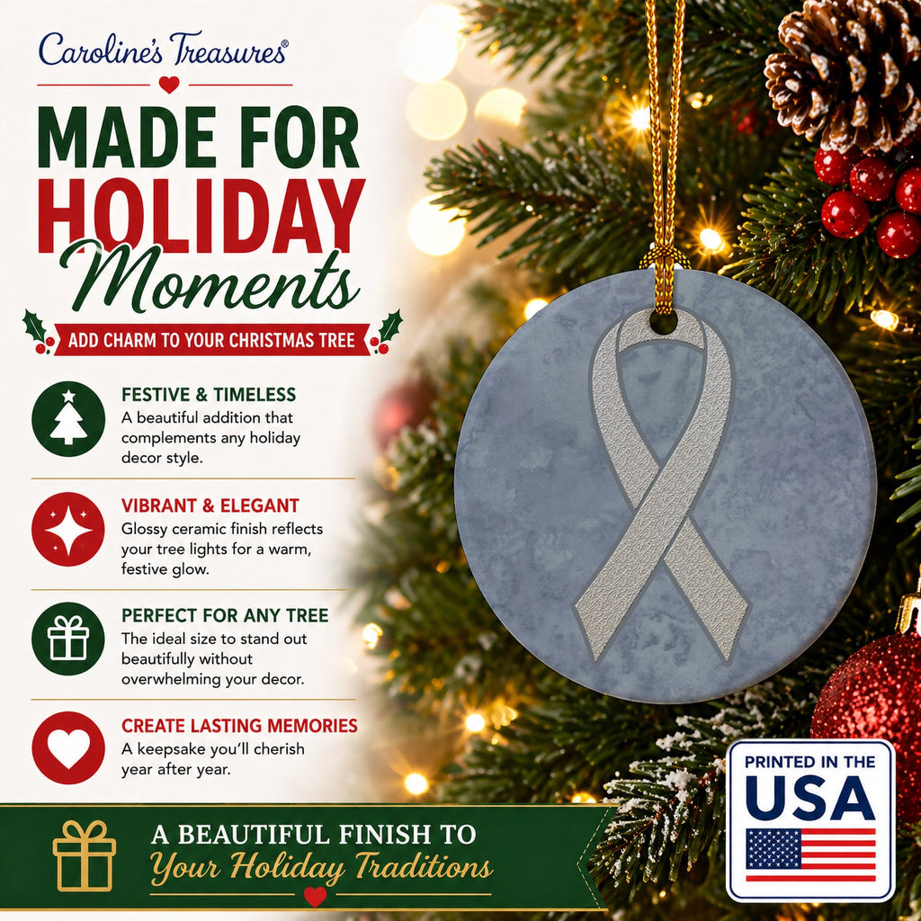Clear Ribbon for Lung Cancer Awareness Ceramic Ornament Christmas Tree Hanging Decorations for Home Christmas Holiday, Party, Gift, 3 in, Multicolor