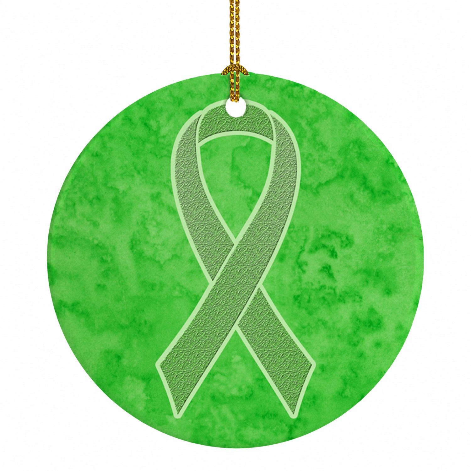 Lime Green Ribbon for Lymphoma Cancer Awareness Ceramic Ornament Christmas Tree Hanging Decorations for Home Christmas Holiday, Party, Gift, 3 in, Multicolor