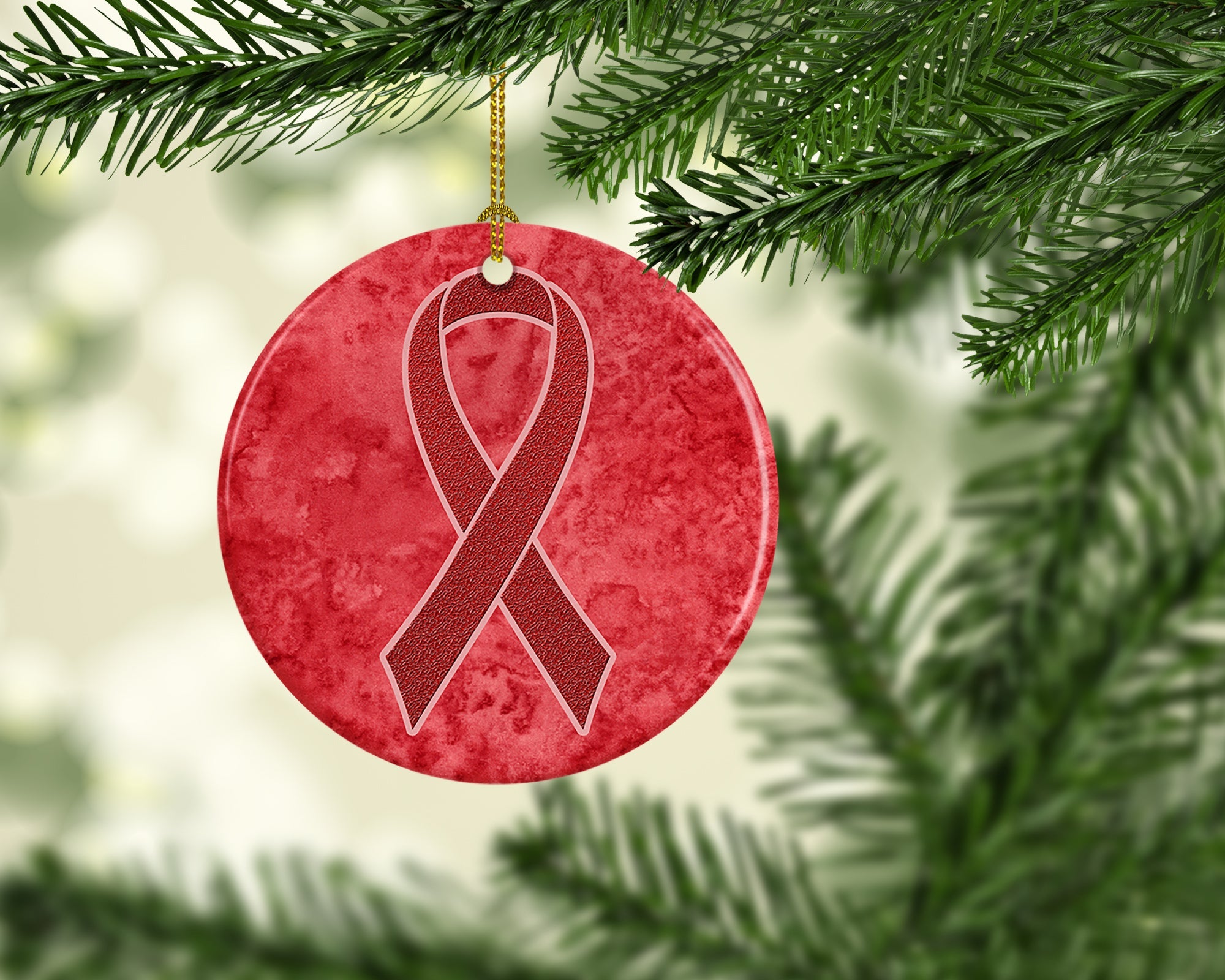 Red Ribbon for Aids Awareness Ceramic Ornament Christmas Tree Hanging Decorations for Home Christmas Holiday, Party, Gift, 3 in, Multicolor
