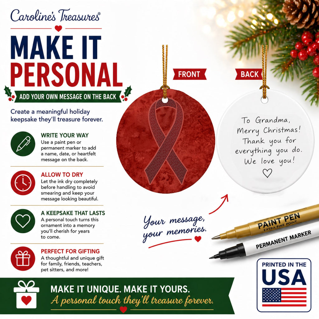 Burgundy Ribbon for Multiple Myeloma Cancer Awareness Ceramic Ornament Christmas Tree Hanging Decorations for Home Christmas Holiday, Party, Gift, 3 in, Multicolor