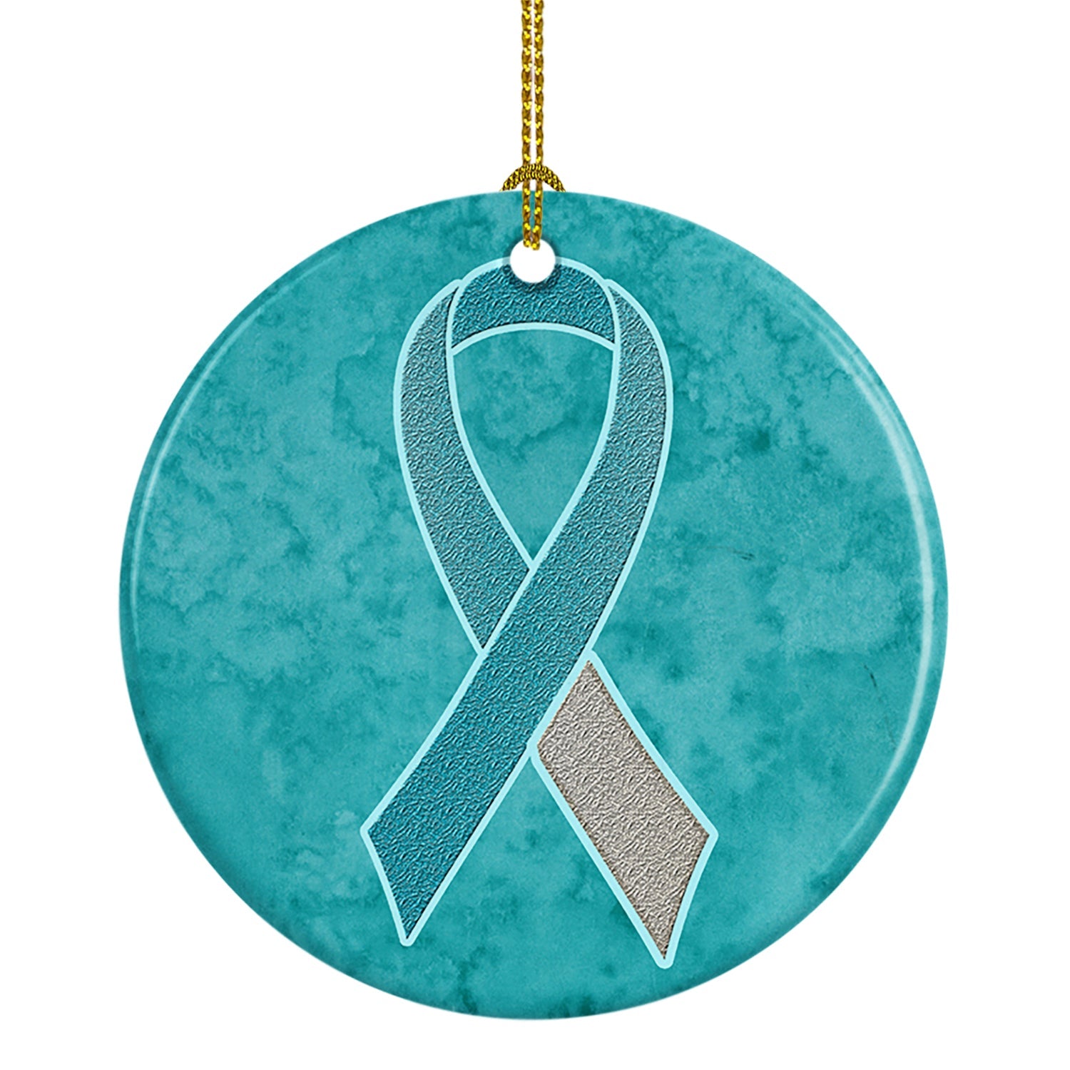 Teal and White Ribbon for Cervical Cancer Awareness Ceramic Ornament Christmas Tree Hanging Decorations for Home Christmas Holiday, Party, Gift, 3 in, Multicolor