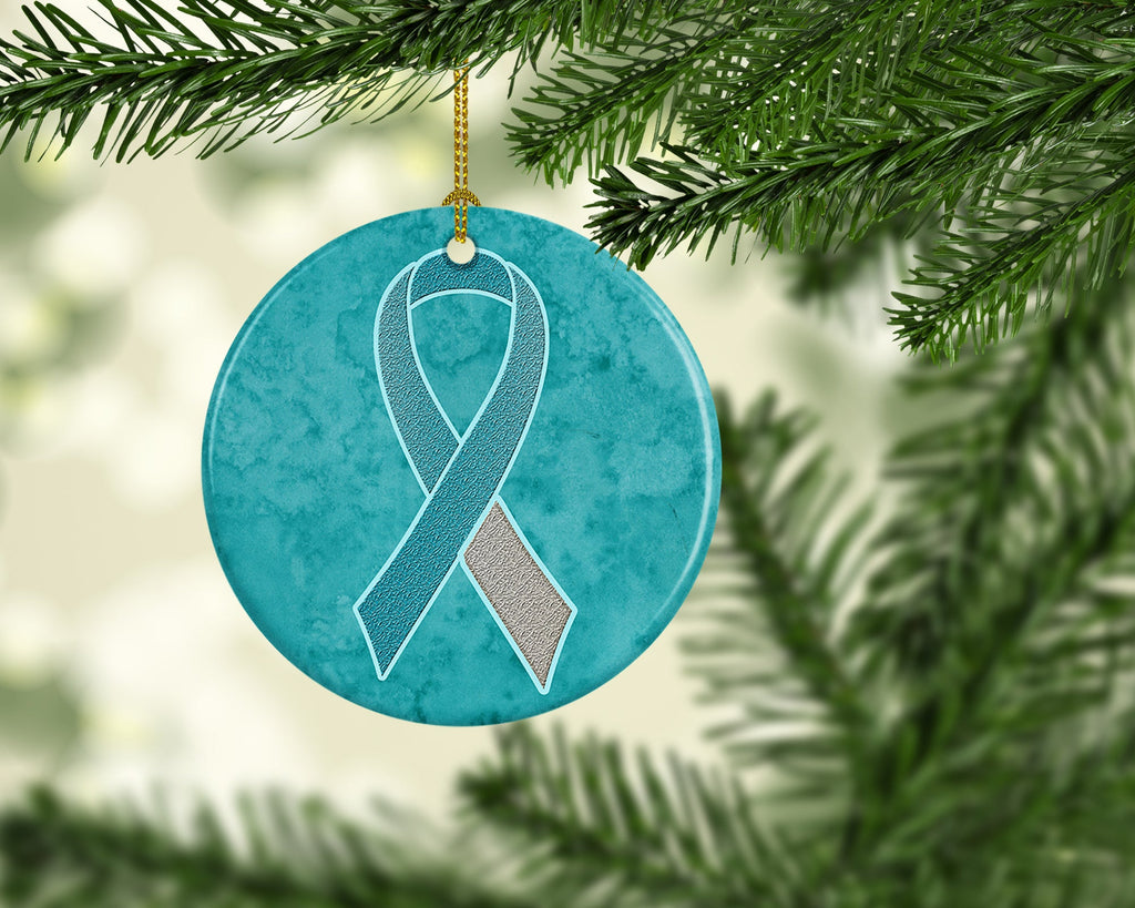 Teal and White Ribbon for Cervical Cancer Awareness Ceramic Ornament Christmas Tree Hanging Decorations for Home Christmas Holiday, Party, Gift, 3 in, Multicolor