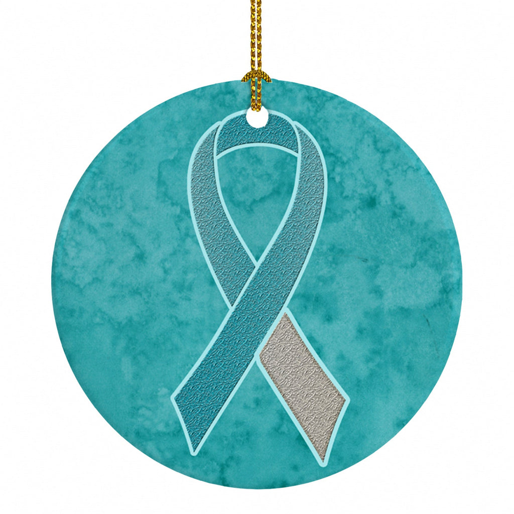 Teal and White Ribbon for Cervical Cancer Awareness Ceramic Ornament Christmas Tree Hanging Decorations for Home Christmas Holiday, Party, Gift, 3 in, Multicolor