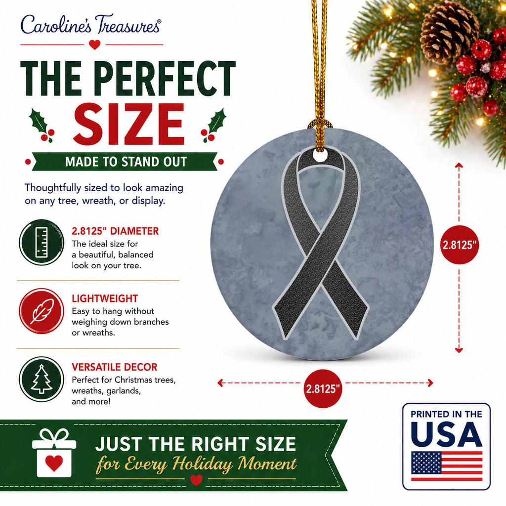 Black Ribbon for Melanoma Cancer Awareness Ceramic Ornament Christmas Tree Hanging Decorations for Home Christmas Holiday, Party, Gift, 3 in, Multicolor