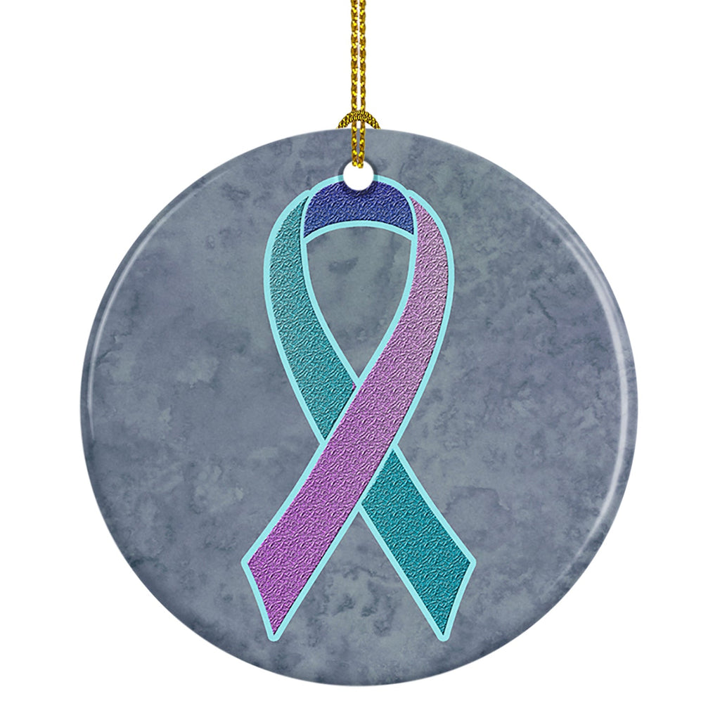 Teal, Pink and Blue Ribbon for Thyroid Cancer Awareness Ceramic Ornament Christmas Tree Hanging Decorations for Home Christmas Holiday, Party, Gift, 3 in, Multicolor