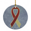 Burgundy and Ivory Ribbon for Head and Neck Cancer Awareness Ceramic Ornament Christmas Tree Hanging Decorations for Home Christmas Holiday, Party, Gift, 3 in, Multicolor