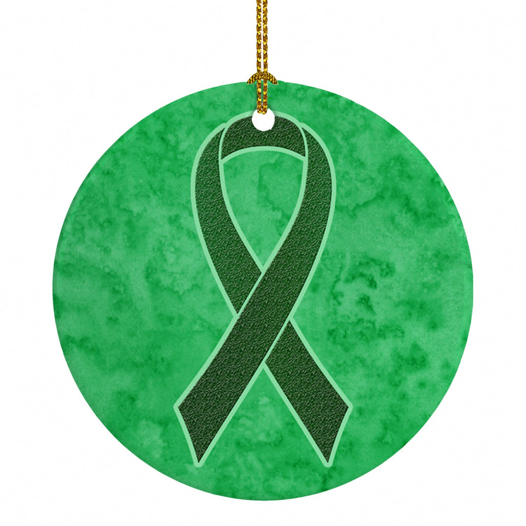 Emerald Green Ribbon for Liver Cancer Awareness Ceramic Ornament Christmas Tree Hanging Decorations for Home Christmas Holiday, Party, Gift, 3 in, Multicolor