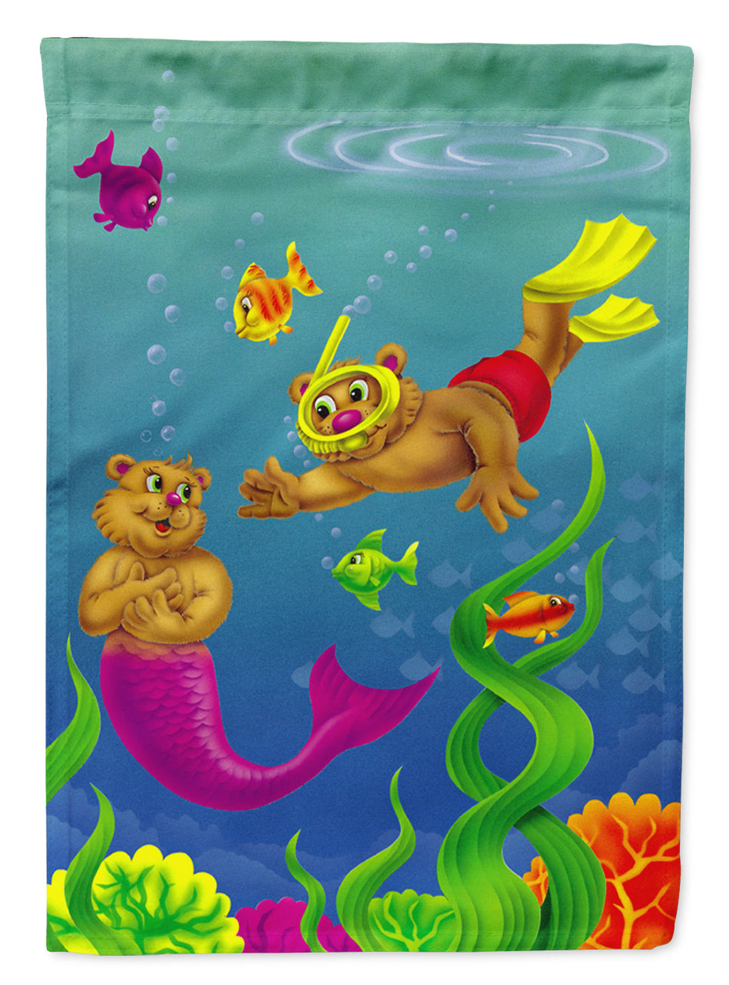 Teddy Bear Mermaid and Diver Garden Flag Mailbox Decorative Yard Banner Outside Patio Artwork for Flower Beds, Garden Size, Multicolor