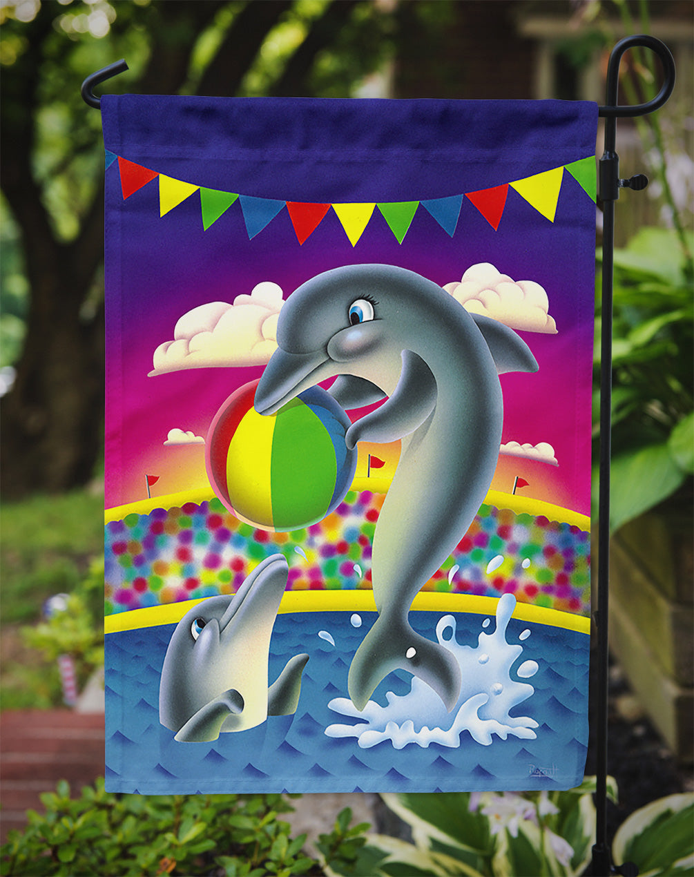 Dolphins performing for the crowds Garden Flag Mailbox Decorative Yard Banner Outside Patio Artwork for Flower Beds, Garden Size, Multicolor